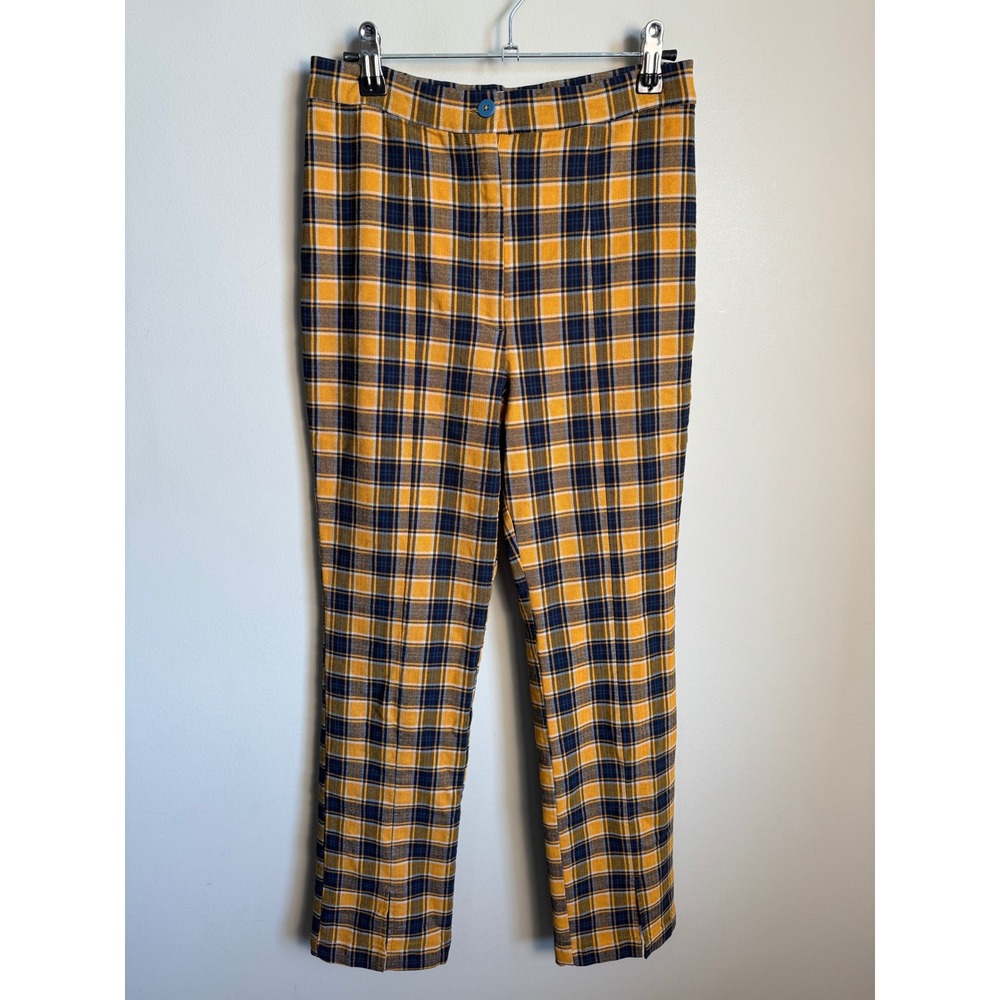 Urban Outfitters Womens Yellow Plaid Straight Leg Pants 10 Preppy Retro Grunge
